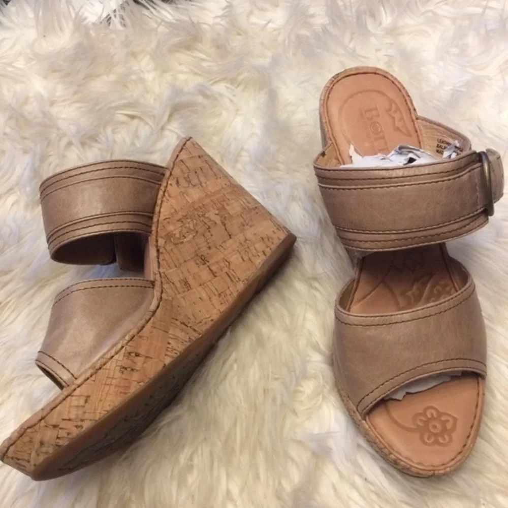 Born cork heel platform leather sandal 9 1…
